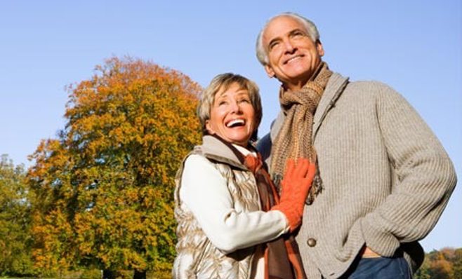 Elderly couple outside. alert1 medical alert system